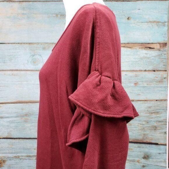 CURRENT ELLIOT Burgundy Ruffled Sleeve Sweatshirt Comfy Lightweight Size M NWOT - Picture 7 of 7